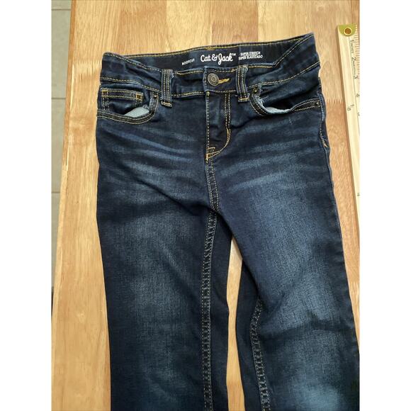 Girls Super Stretchy Bootcut Jeans Size 6X, Cat and Jack, Dark, Adjustable Waist - Picture 1 of 14